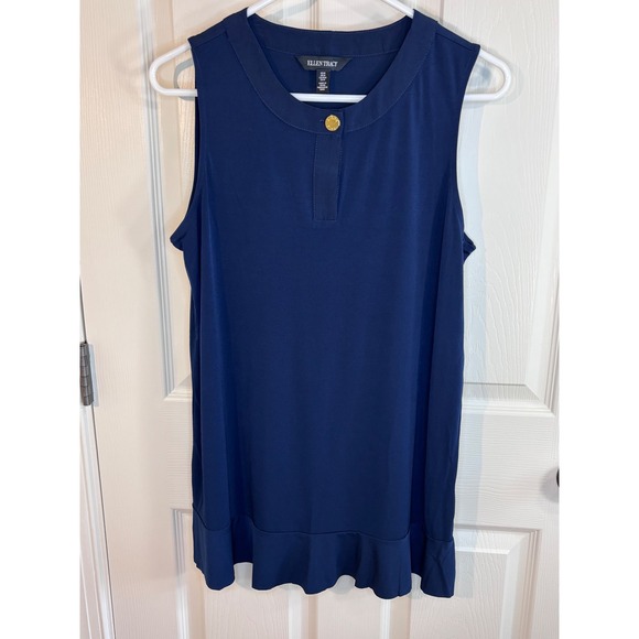 Ellen Tracy Tops - Ellen Tracy Navy Sleeveless Ruffle Hem Tunic Top  Minimalist Nautical Casual M